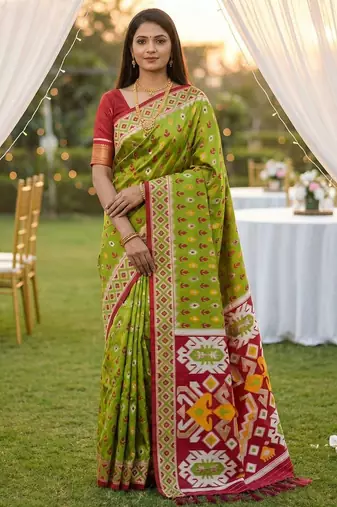 Sea Green Color  Banarasi zari and Meenakari ikkat design Work  Silk saree
