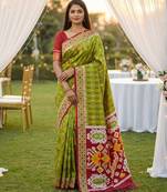 Sea Green Color  Banarasi zari and Meenakari ikkat design Work  Silk saree