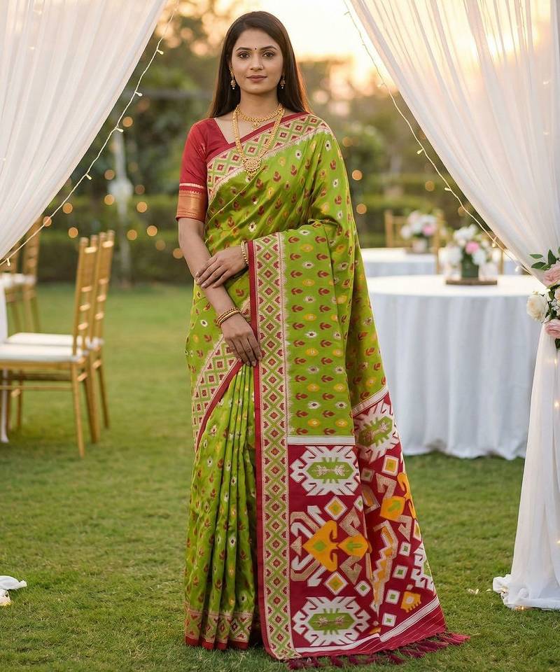 Sea Green Color  Banarasi zari and Meenakari ikkat design Work  Silk saree