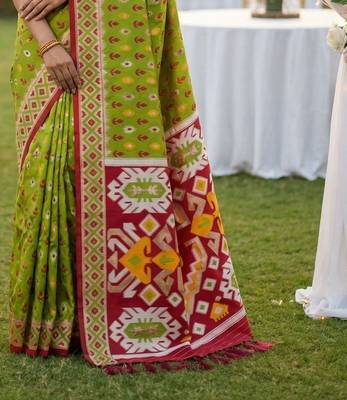 Sea Green Color  Banarasi zari and Meenakari ikkat design Work  Silk saree 3