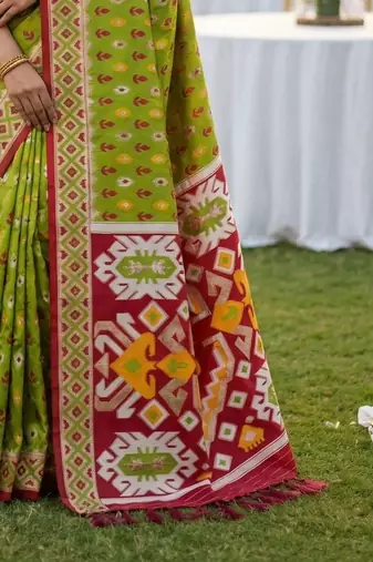 Sea Green Color  Banarasi zari and Meenakari ikkat design Work  Silk saree