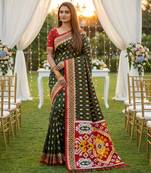 Dark Green Color  Banarasi zari and Meenakari ikkat design Work  Silk saree