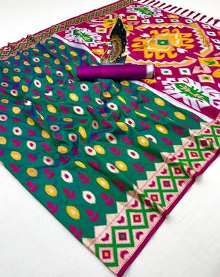 Dark Green Color  Banarasi zari and Meenakari ikkat design Work  Silk saree 2