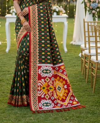 Dark Green Color  Banarasi zari and Meenakari ikkat design Work  Silk saree 3