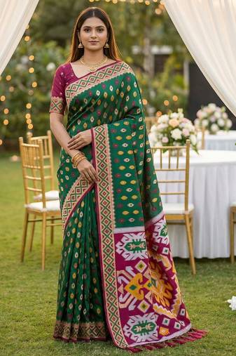 Emerald Color  Banarasi zari and Meenakari ikkat design Work  Silk saree