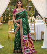 Emerald Color  Banarasi zari and Meenakari ikkat design Work  Silk saree