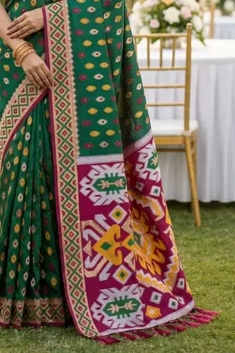 Emerald Color  Banarasi zari and Meenakari ikkat design Work  Silk saree