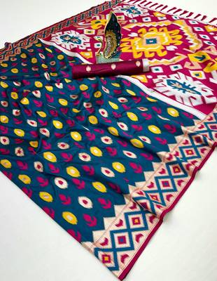 Teal Color  Banarasi zari and Meenakari ikkat design Work  Silk saree 2