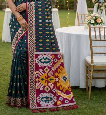 Teal Color  Banarasi zari and Meenakari ikkat design Work  Silk saree 3