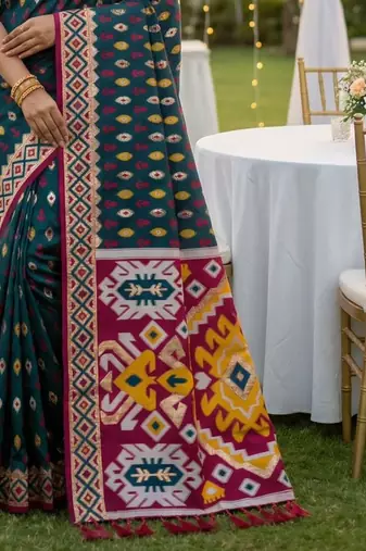 Teal Color  Banarasi zari and Meenakari ikkat design Work  Silk saree