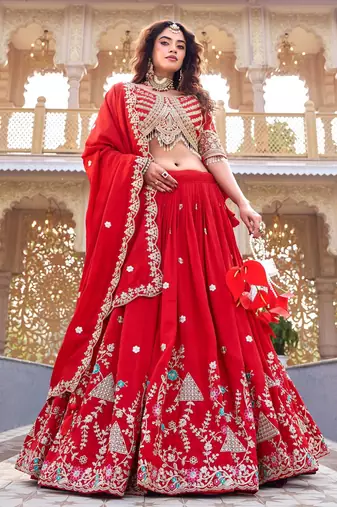 PURE VICHITRA SILK PREMIUM QUALITY WEDDING SPECIAL WESTERN LEHNGHA CHOLI