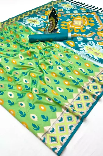 Parrot Green Color  Banarasi zari and Meenakari ikkat design Work  Silk saree