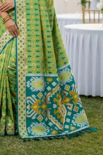 Parrot Green Color  Banarasi zari and Meenakari ikkat design Work  Silk saree