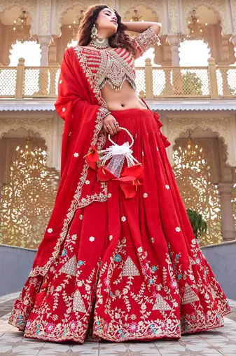 PURE VICHITRA SILK PREMIUM QUALITY WEDDING SPECIAL WESTERN LEHNGHA CHOLI