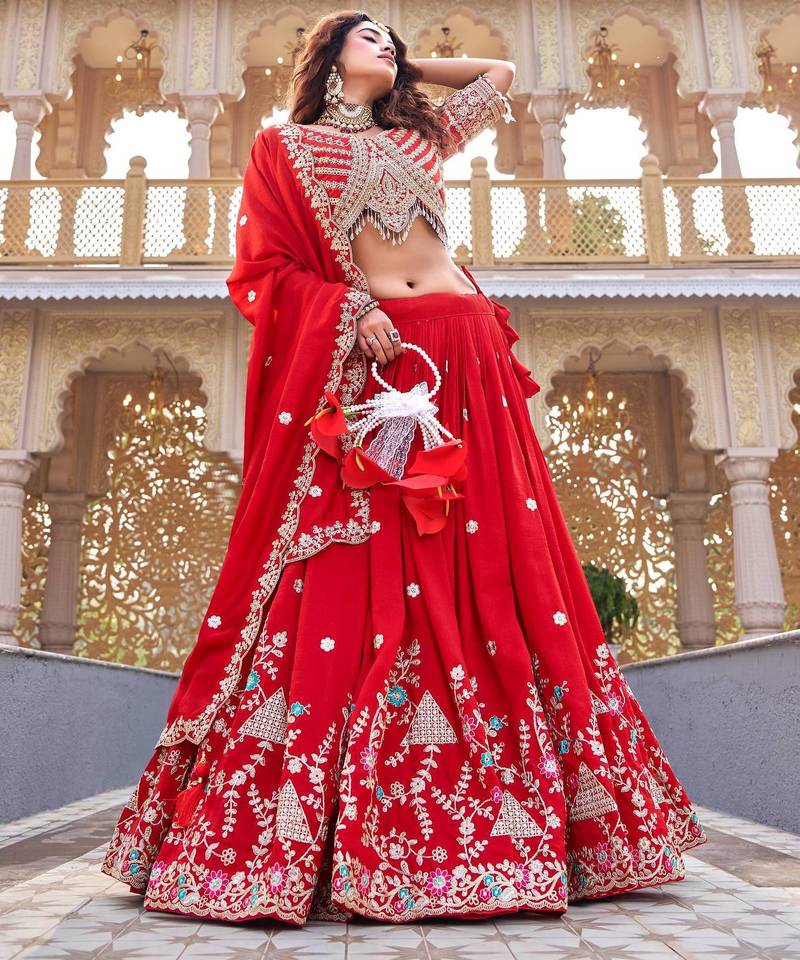 PURE VICHITRA SILK PREMIUM QUALITY WEDDING SPECIAL WESTERN LEHNGHA CHOLI