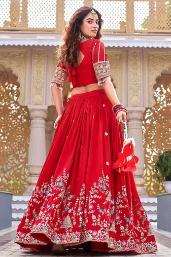 PURE VICHITRA SILK PREMIUM QUALITY WEDDING SPECIAL WESTERN LEHNGHA CHOLI