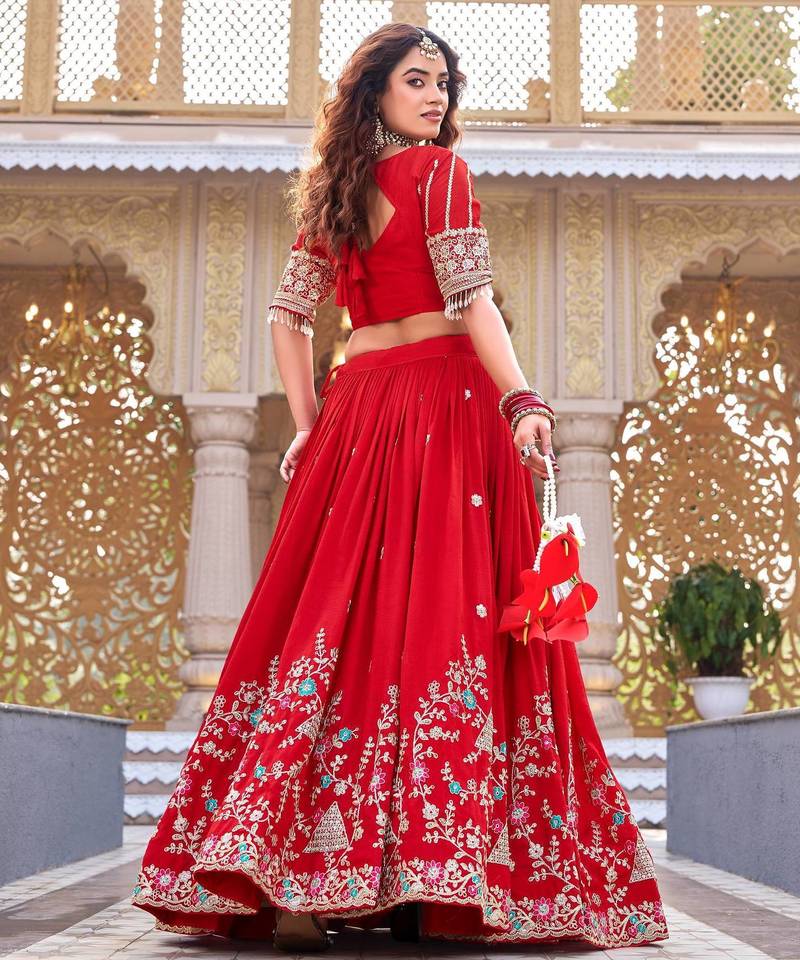 PURE VICHITRA SILK PREMIUM QUALITY WEDDING SPECIAL WESTERN LEHNGHA CHOLI