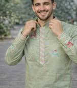Pista color multi thread embroidery work silk kurta payjama set