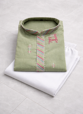 Pista color multi thread embroidery work silk kurta payjama set 5