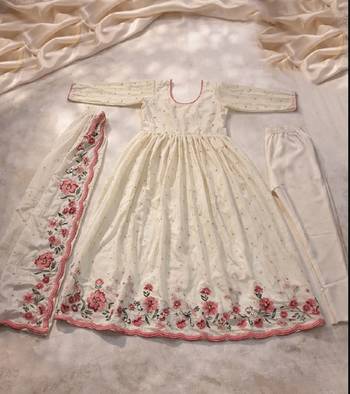 OFF WHITE VICHITRA  SILK EMMBROIDERY  PARTY WEAR SUIT SET  5