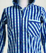 Blue woven cotton hooded shirt