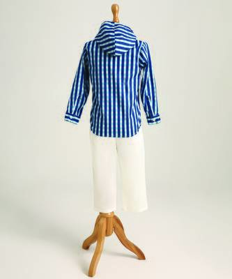 Blue woven cotton hooded shirt 3