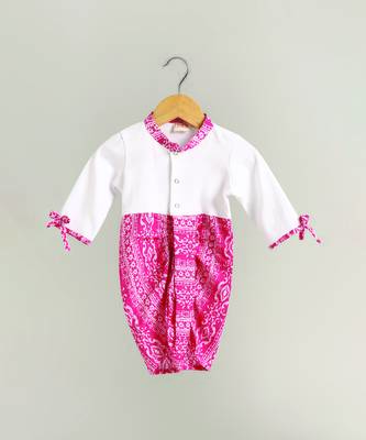 Pink printed cotton romper body suit 1