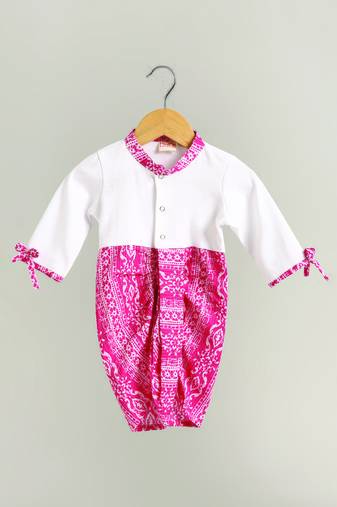Pink printed cotton romper body suit