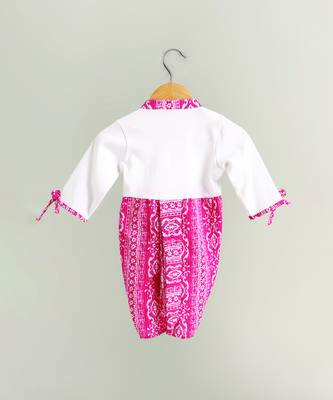Pink printed cotton romper body suit 2
