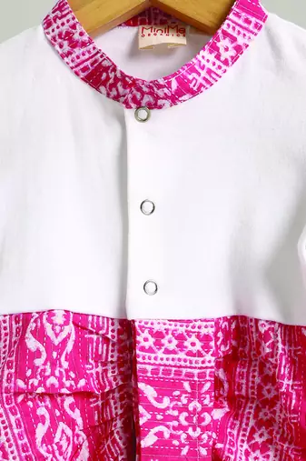 Pink printed cotton romper body suit