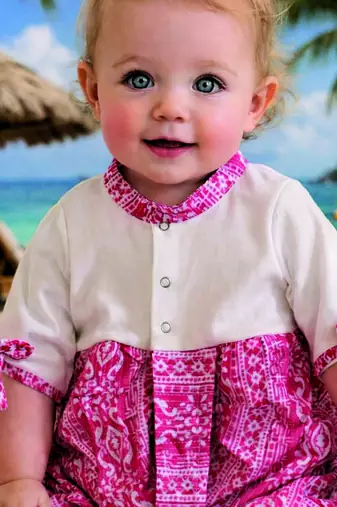 Pink printed cotton romper body suit