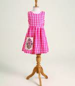 Pink printed checks cotton dress