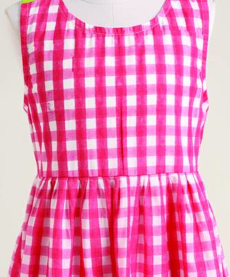 Pink printed checks cotton dress 2