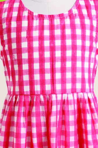 Pink printed checks cotton dress