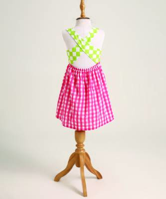 Pink printed checks cotton dress 3