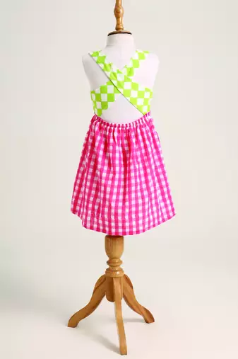 Pink printed checks cotton dress