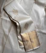 New Designer Banarasi Soft Silk White Color Woven Saree With Blouse Set For Women's