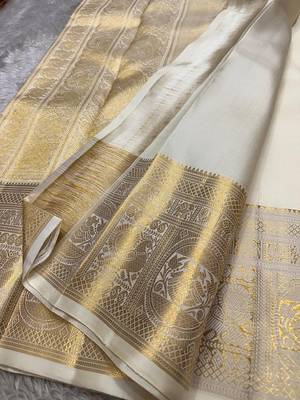Banarasi Soft Silk White Color Woven Saree With Blouse Set For Women's 3