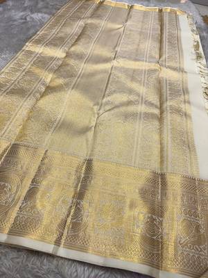 Banarasi Soft Silk White Color Woven Saree With Blouse Set For Women's 4