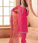 Pink heavy chiffon semi-stitched suit with beads work & digital print dupatta     premium ethnic wear
