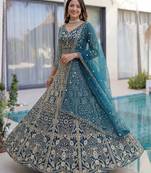 BLUE COLOR  Butterfly Net Lehenga Choli with Sequins & Cording Embroidery     Bridal & Party Wear Set with Dupatta