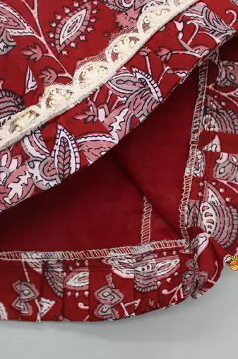 Red & white floral print with lace border detailing sleeveless crop top flared lehenga girls ethnic kids lehenga choli
