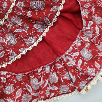 Red & white floral print with lace border detailing sleeveless crop top flared lehenga girls ethnic kids lehenga choli 5
