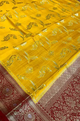 Banarasi puresilk chiniya saree in mustard colour with  floral zari work