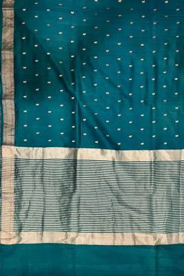 Banarasi puresilk chiniya saree in bottle green colour with zari booti work 3