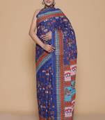 Kalamkari printed pure cotton ethnic blue saree for woman