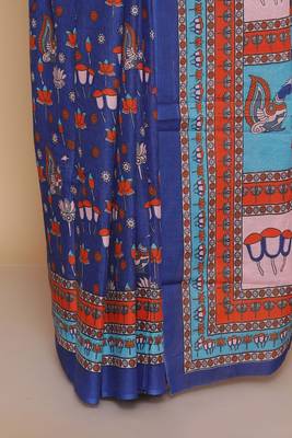 Kalamkari printed cotton ethnic blue saree for woman 5