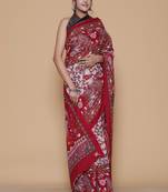 Kalamkari printed pure cotton ethnic red saree for woman