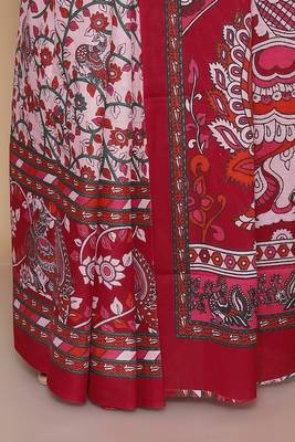 Kalamkari printed  cotton ethnic red saree for woman 5