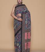 Kalamkari printed pure cotton ethnic blue saree for woman
